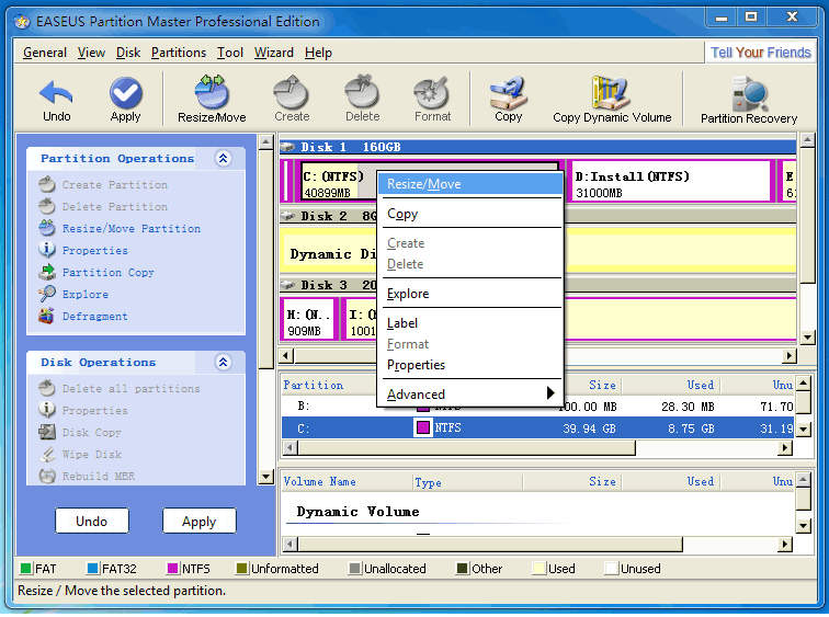 برنامج تقسيم الهارديسك EaseUS Partition Master v11