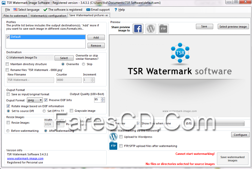 برنامج حفظ الحقوق على الصور | TSR Watermark Image 3.6.0.9