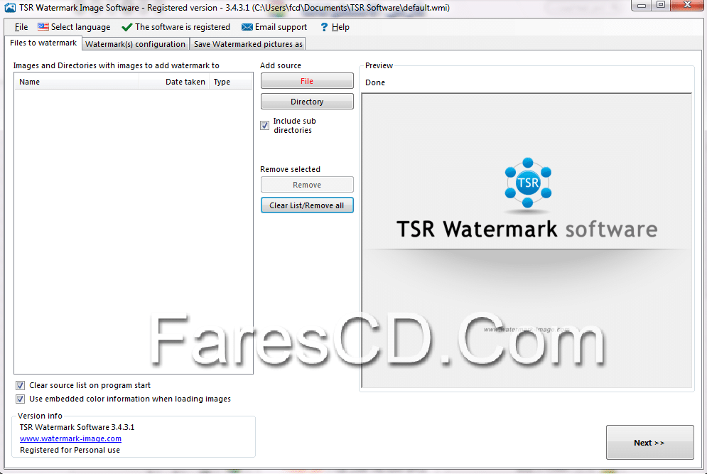 برنامج حفظ الحقوق على الصور | TSR Watermark Image 3.6.0.9