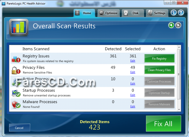 البرنامج الشامل لتحسين أداء الويندوز Paretologic PC Health Advisor 3.1.7 (3)