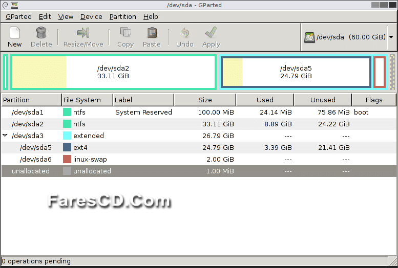 اسطوانة تقسيم وصيانة الهارديسك Gnome Partition Editor (GPartEd) Live 0.24.0-2 (1)