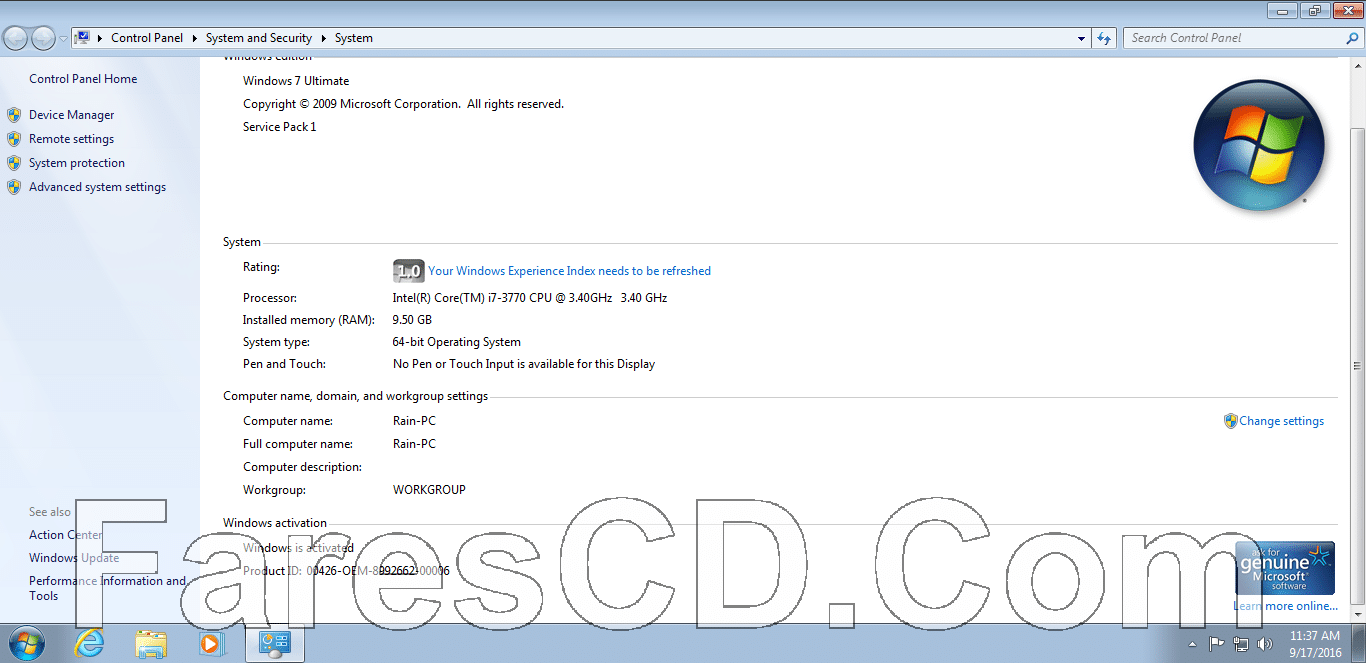 ويندوز سفن ألتميت مفعل | Windows 7 Ultimate Sp1 x86 Sep 2016 Pre-Activated