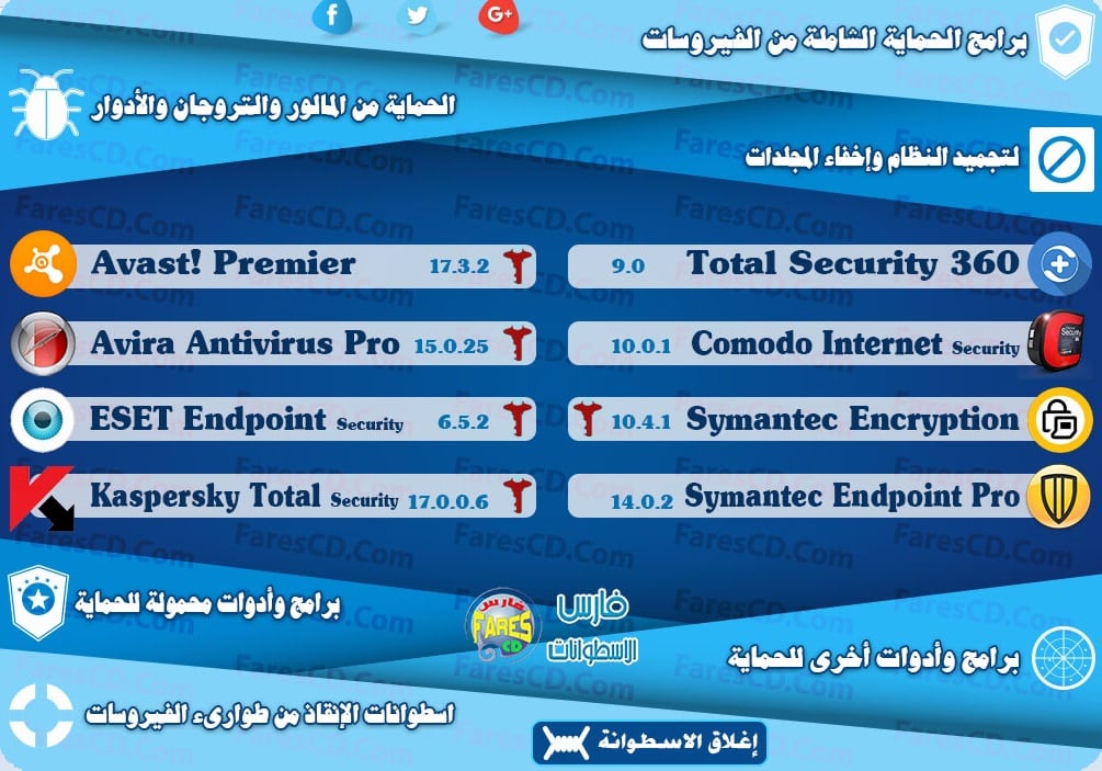 اسطوانة فارس لبرامج الحماية والأنتى فيروس 2017