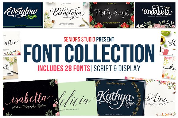 تجميعة الخطوط الإنجليزية | Creative Market Font Bundle 28 Fonts With Extras