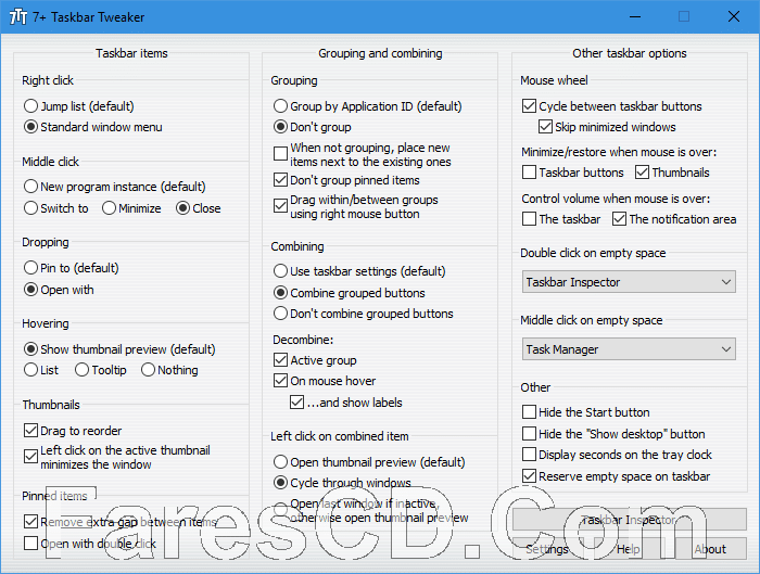 أداة إدارة وتخصيص شريط المهام للويندوز | 7Taskbar Tweaker