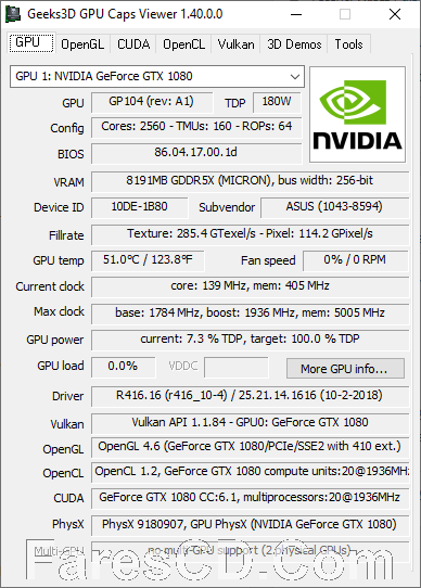 برنامج عرض معلومات تفصيلية لكارت الشاشة | GPU Caps Viewer