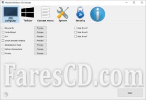 برنامج اظهار مميزات ويندوز 10 المخفية | Hidden Windows 10 Features 1.3.1