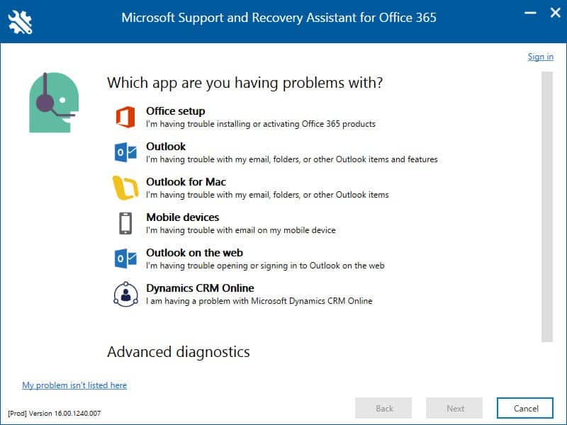 Microsoft Support and Recovery Assistant