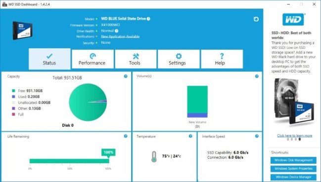 Western Digital WD SSD Dashboard