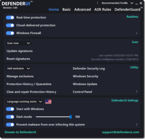 أداة التحكم ودعم الحماية | DefenderUI 1.07