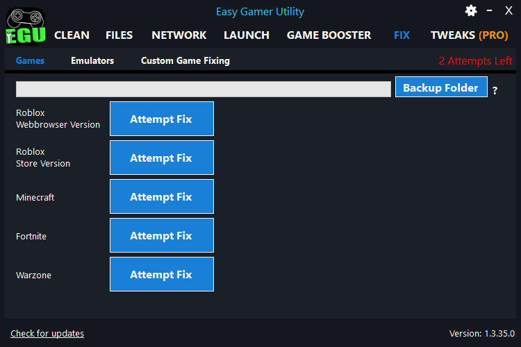 Easy Gamer Utility PRO Interface