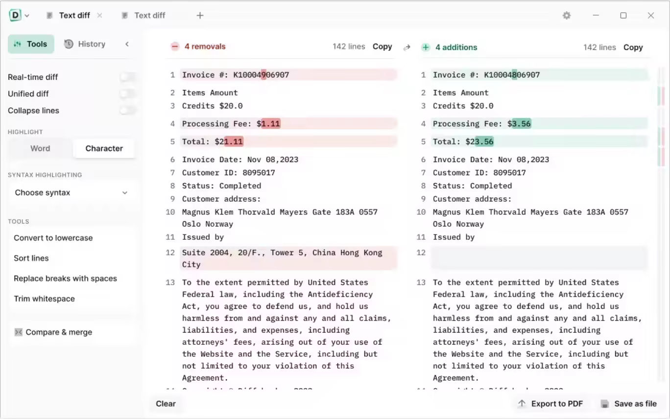 تحميل برنامج Diffchecker لمقارنة الملفات والمجلدات والنصوص