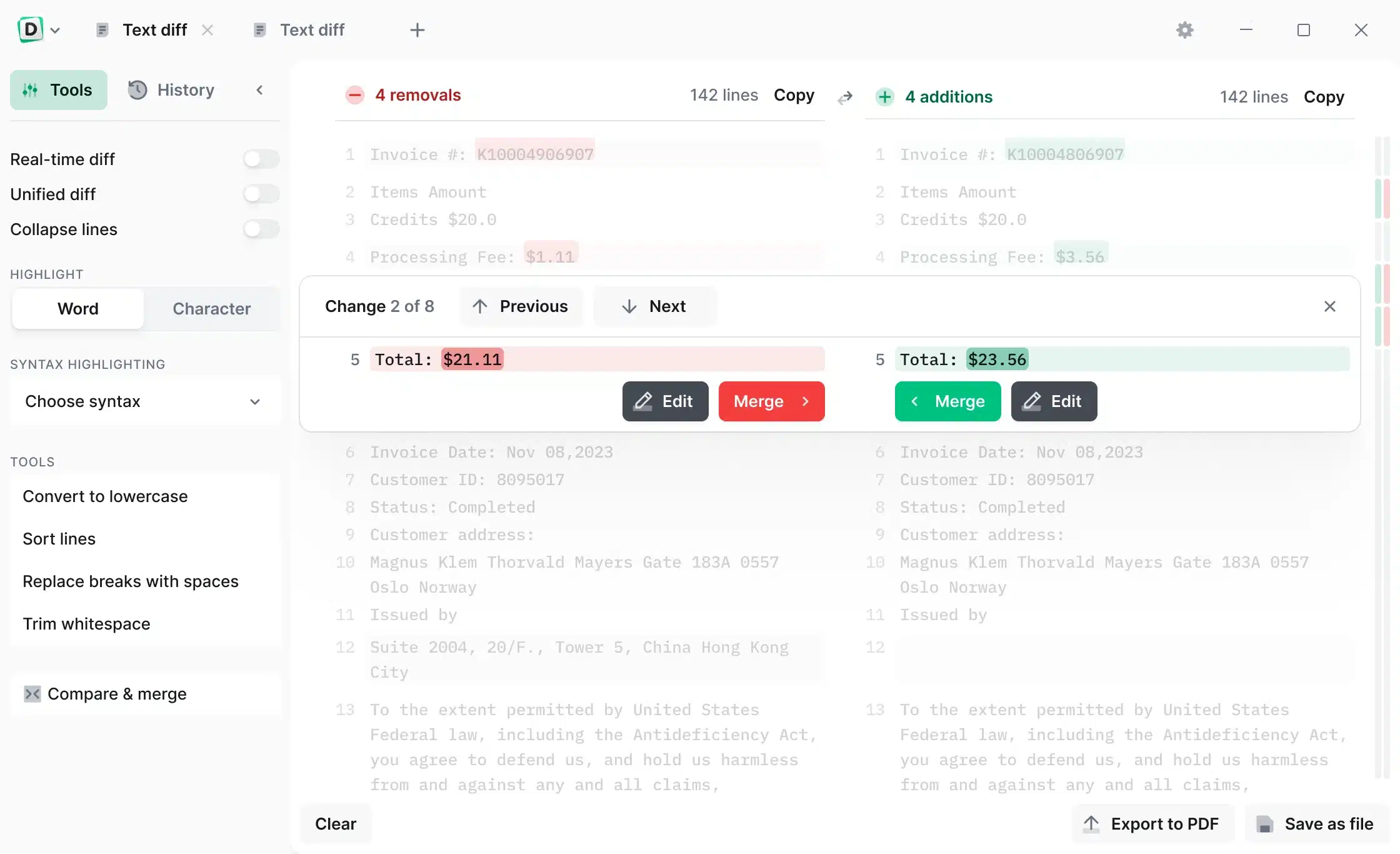 تحميل برنامج Diffchecker لمقارنة الملفات والمجلدات والنصوص