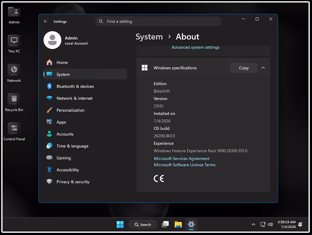 تحميل Windows 11 Pro Ultra Lite 25H2 Stealth11 للأجهزة الضعيفة