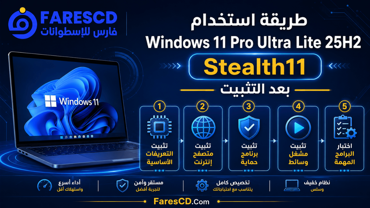 طريقة استخدام Windows 11 Pro Ultra Lite 25H2 Stealth11 بعد التثبيت