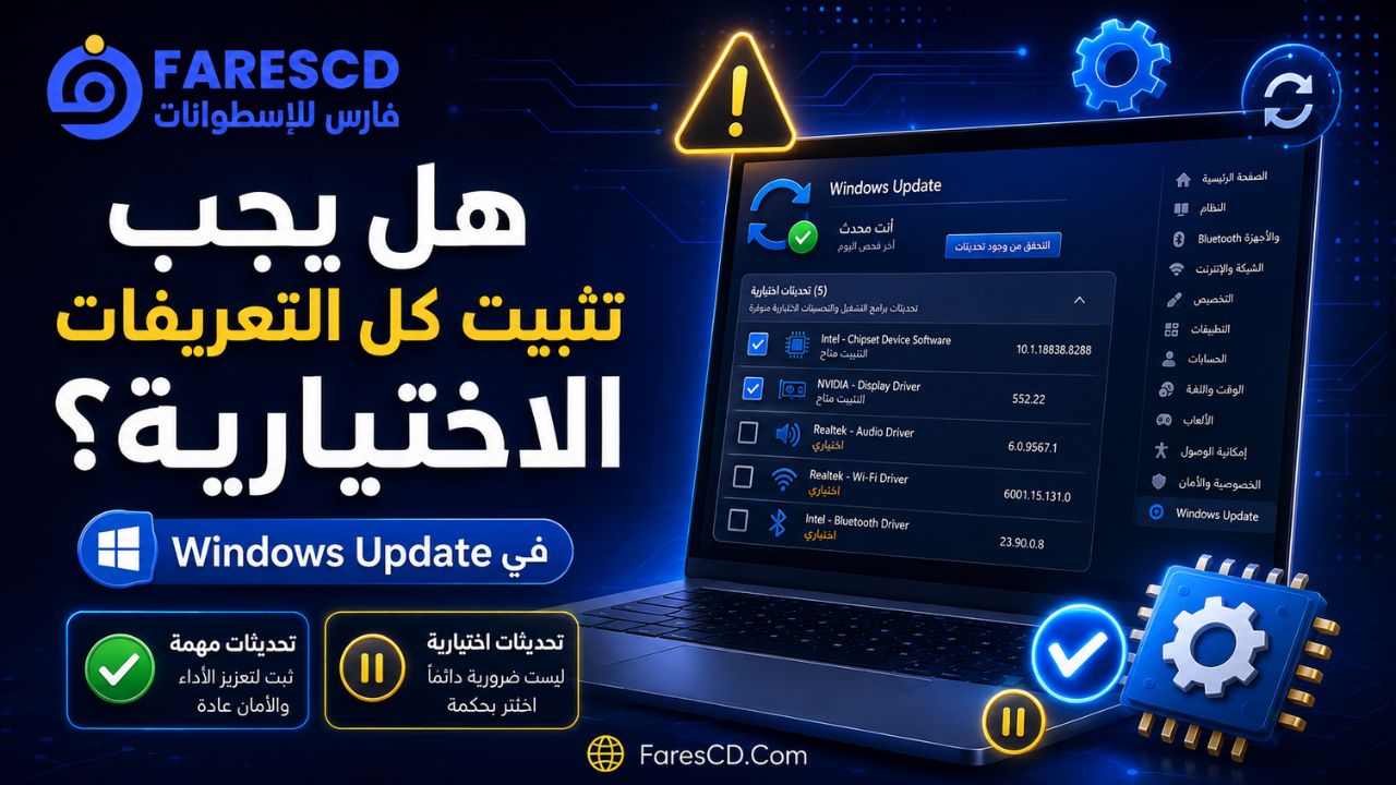 تثبيت كل التعريفات الاختيارية في Windows Update