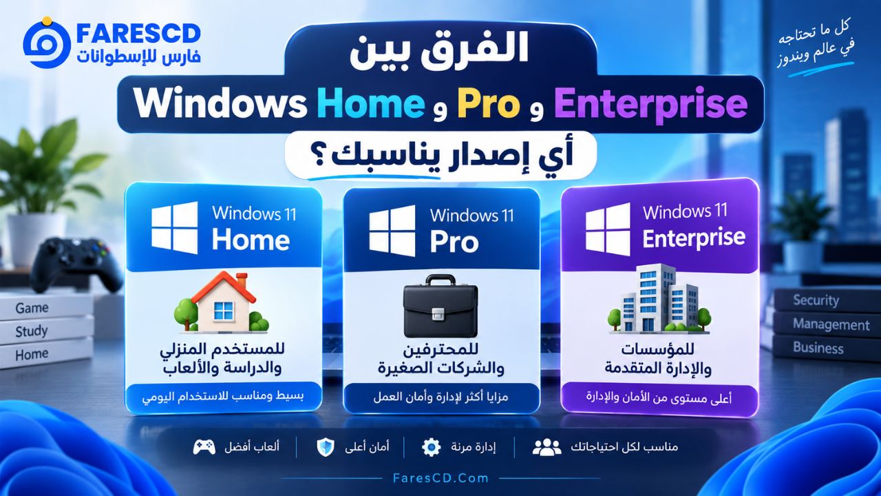 الفرق بين Windows Home وPro وEnterprise | أي إصدار يناسبك؟