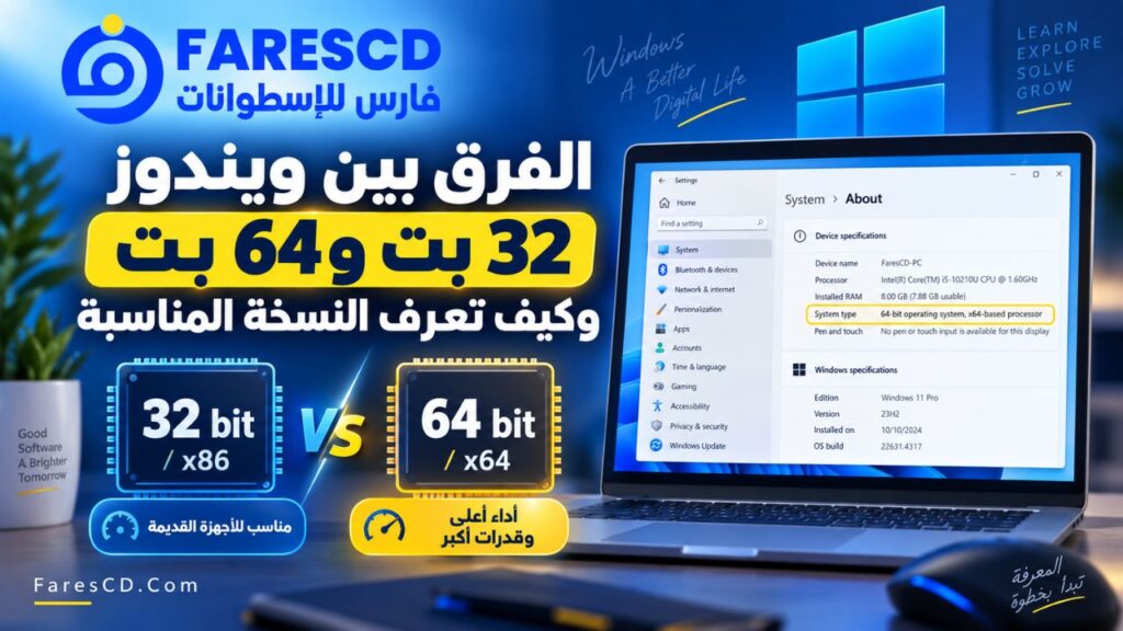 الفرق بين ويندوز 32 بت و64 بت وكيف تعرف النسخة المناسبة