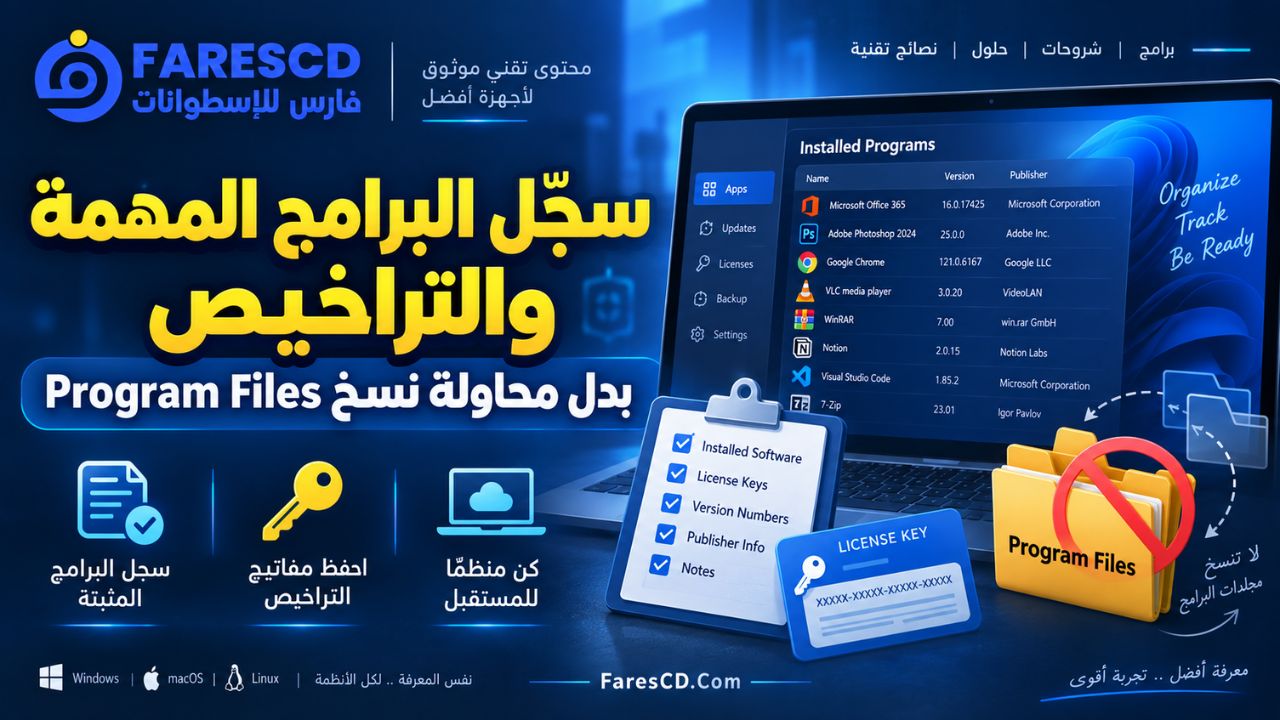سجّل البرامج المهمة والتراخيص بدل محاولة نسخ Program Files
