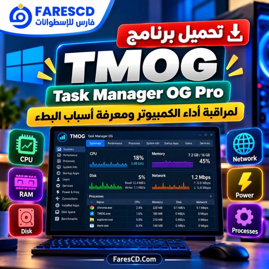 تحميل برنامج TMOG Task Manager OG Pro لمراقبة أداء الكمبيوتر ومعرفة أسباب البطء