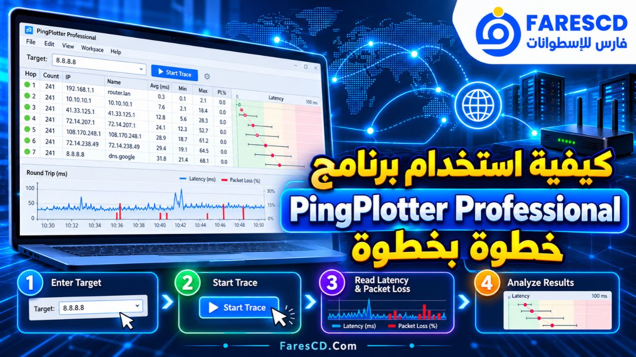 كيفية استخدام برنامج PingPlotter Professional خطوة بخطوة