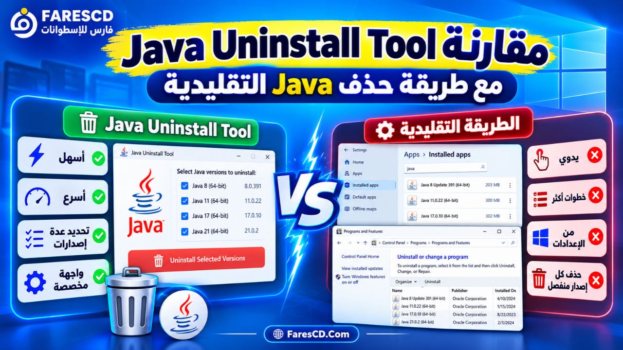 مقارنة Java Uninstall Tool مع طريقة حذف Java التقليدية