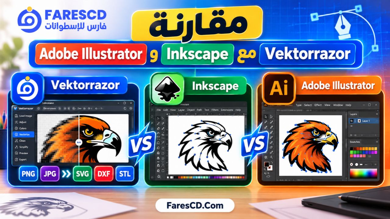 مقارنة Vektorrazor مع Inkscape وAdobe Illustrator